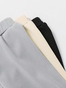 3pcs/Set Girls' Minimalist Solid Gray, Black, And Apricot Color Rib Fabric Long Leggings With Ruffle Hem - Multicolor - View 3