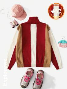 SHEIN 青少年女孩休闲拼色字母贴花毛衣，秋冬款 - 彩色 - 查看 2
