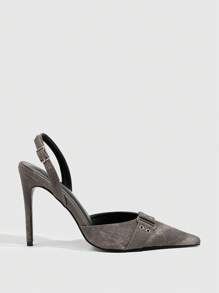 CUCCOO SZL Women's Pointed Toe Buckle Design Fashion High Heel Pumps, Casual Everyday Wear - Grey - View 3