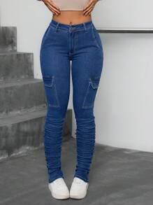 SHEIN ICON 女式休闲紧身破洞弹力牛仔裤