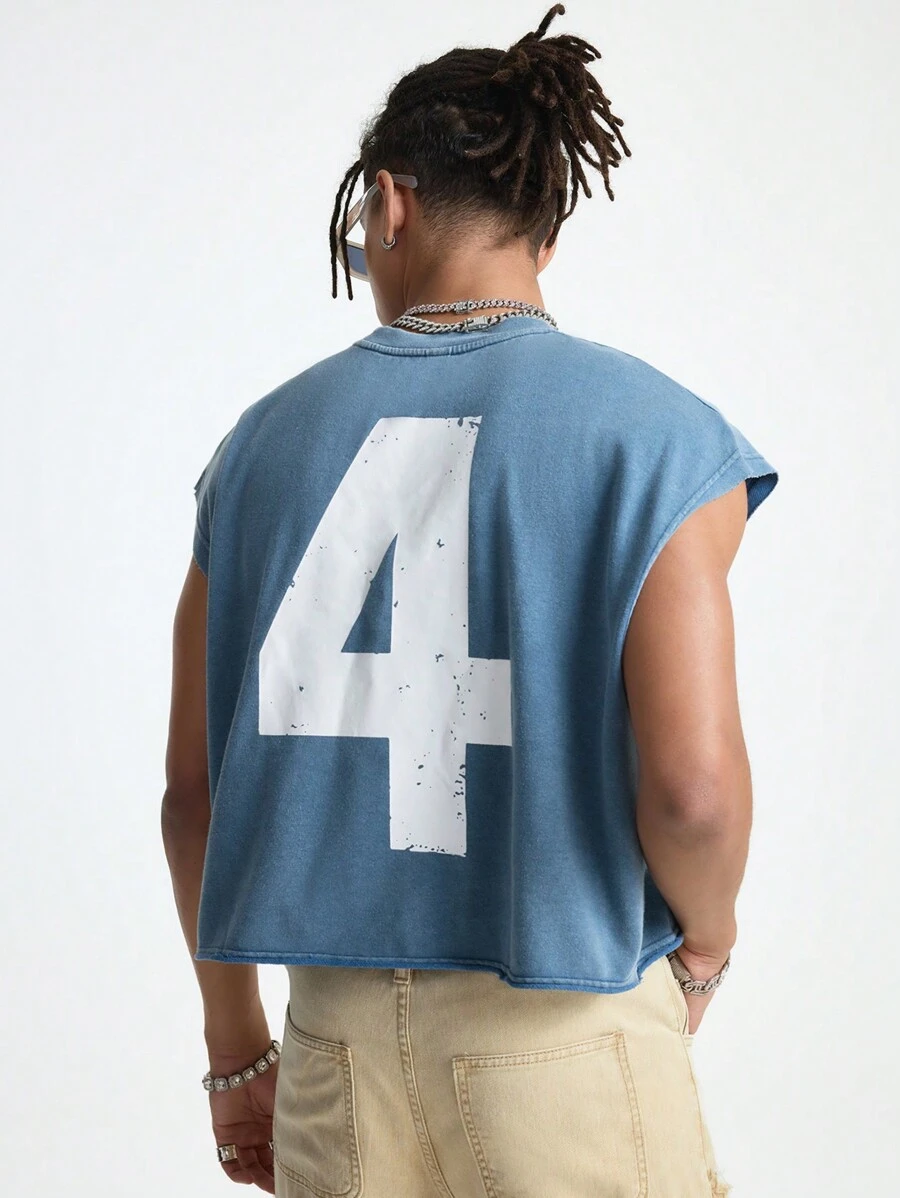 AXEPEAK 男士街头风格宽松针织背心，篮球服，适合夏季，街头服饰必备 - 藍色 - 查看 1