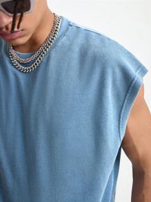 AXEPEAK 男士街头风格宽松针织背心，篮球服，适合夏季，街头服饰必备 - 藍色 - 查看 3