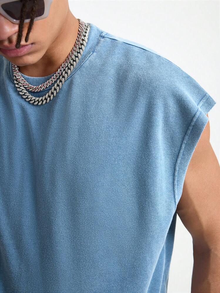 AXEPEAK Men Street Style Loose Knitted Tank Top, Basketball Jersey, Suitable For Summer, Streetwear Essentials - Blue - View 3