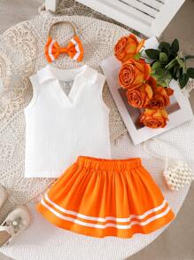SHEIN Infant Baby Girl Casual Sleeveless Top And Skirt 2pcs Set, Fashion And Versatile For Spring/Summer