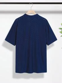 SHEIN 1 件青少年男孩纯色 V 领短袖休闲编织衬衫，适合夏季和春季穿着，青少年男孩服装，青少年男孩返校夹克 - 藍色 - 查看 2