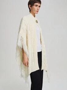 Ontre Nuevo cárdigan de punto floral suelto y casual con flecos, botones de metal y twist para mujer, primavera 2025, color albaricoque, día de San Valentín