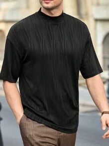 Manfinity VCAY 男士针织提花圆领短袖T恤，适合夏季