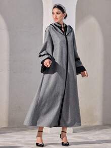 Al Najma Vestido informal con capucha, de estilo árabe, de unicolor, con parches, de manga larga, para mujer, modesto - Gris - Ver 7