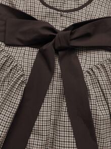 Sweetra Retro French Plaid Bow Contrast Strap Sexy Open Back Cinched Waist Lightweight Ballerina Style Women Spaghetti Strap Dress - Brown - View 6