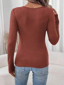 SHEIN LUNE Bộ 2 chiếc/Bộ Áo thun dài tay dệt kim lông cừu cơ bản cho nữ, Thu/Đông - Nhiều màu - Xem 12