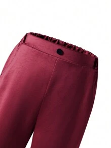 SHEIN 2pcs Tween Boys Gentleman Set - Satin Lapel Collar Long Sleeve Jacket And Long Pants, Elegant Formal Outfit For Birthday Party, Wedding, Anniversary Valentine's Day - Burgundy - View 7