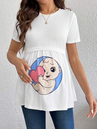 SHEIN تي شيرت حمل مطبوع لطيف مصنوع من البريد المحبوك، رسمي وأنيق للارتداء اليومي