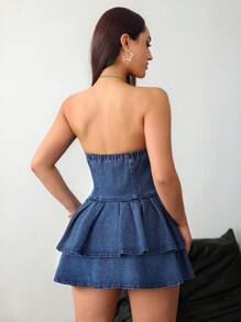 SHEIN ICON Vestido azul de mezclilla para mujer, ropa tipo Y2K, vestido tubo sexy, vestido de fiesta, vestido de San Valentín