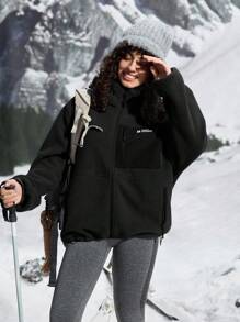 In My Nature 女士户外羊毛夹克，纯色休闲时尚，适合日常穿着 - 黑色 - 查看 11