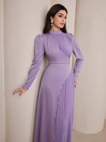 Graceveil Vestido plisado casual de manga larga con cuello alto para mujer, modesto