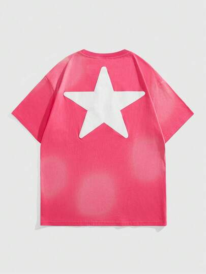 Anime Camiseta de manga corta con diseño gráfico minimalista casual de estrellas y letras para hombre