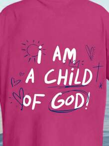 Tween Girls Round Neck Oversized Logo Print Casual T-Shirt - Hot Pink - View 4