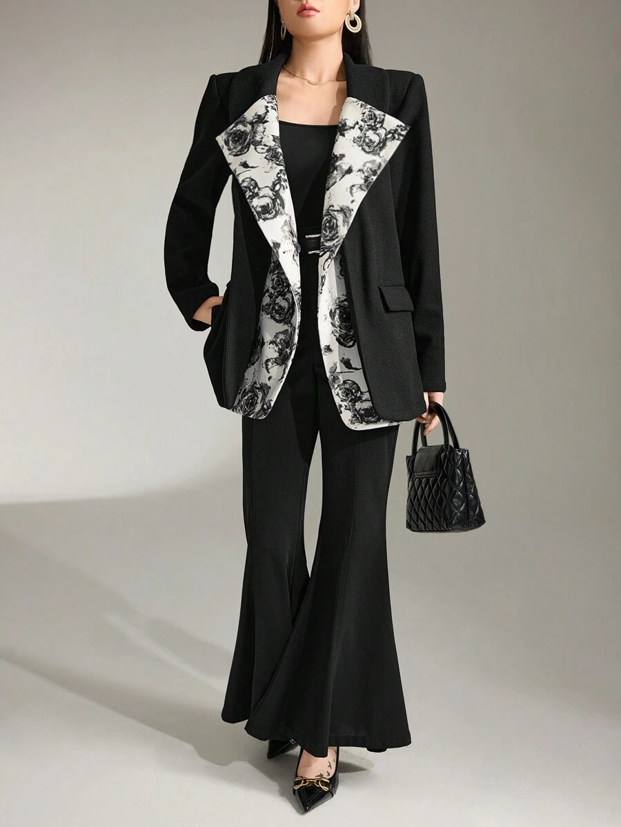 Heiryn 女士休闲西装外套，简约时尚，适合日常穿着 - 黑色 - 查看 1