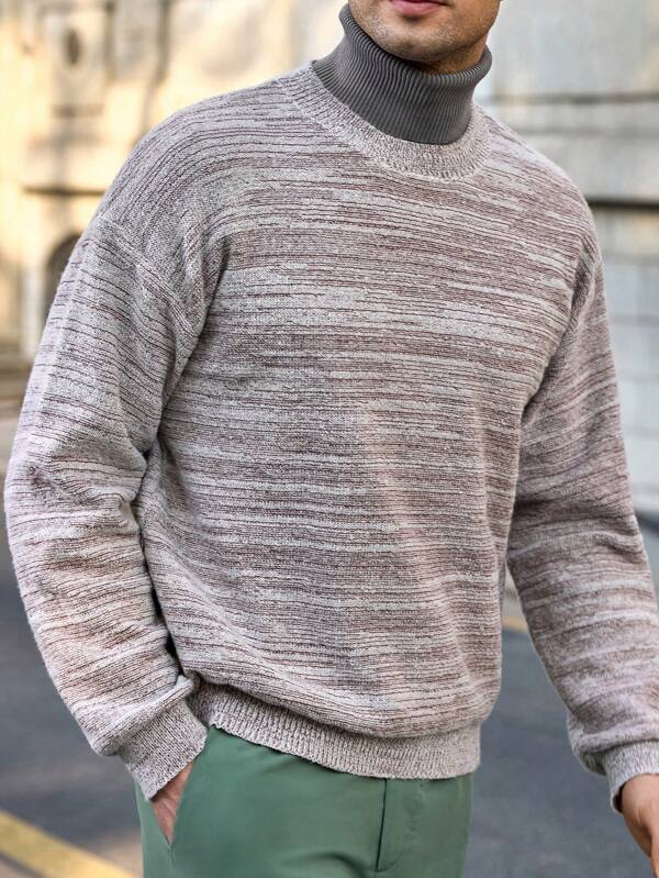 Manfinity Basics Men's Loose Dropped Shoulder Round Neck Knit Sweater, Casual Fit For Autumn/Winter