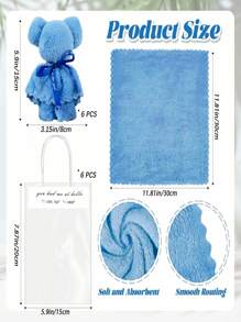 12PCS/Set Soft Coral VelvetBear Bath Towel Gift Set With 6 Hand Towels 6 Gift Bags For Wedding BirthdayParty Favors Souvenirs Christmas Gifts Blue Luxury Velvet Absorbent Unisex Home Decor(Alphabetical Order Of The Ribbons Is Random)