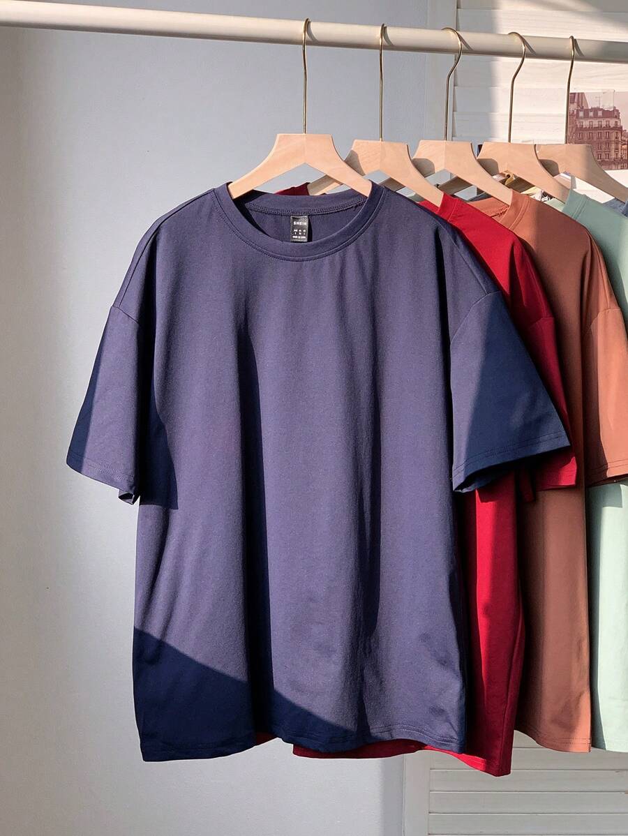 Comfortcana Áo thun oversize hở vai trơn - Màu xanh hải quân - Xem 1