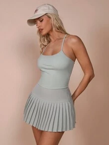 COSMINA Women's Regular Green Pleated High Waist Casual Midi Skirt