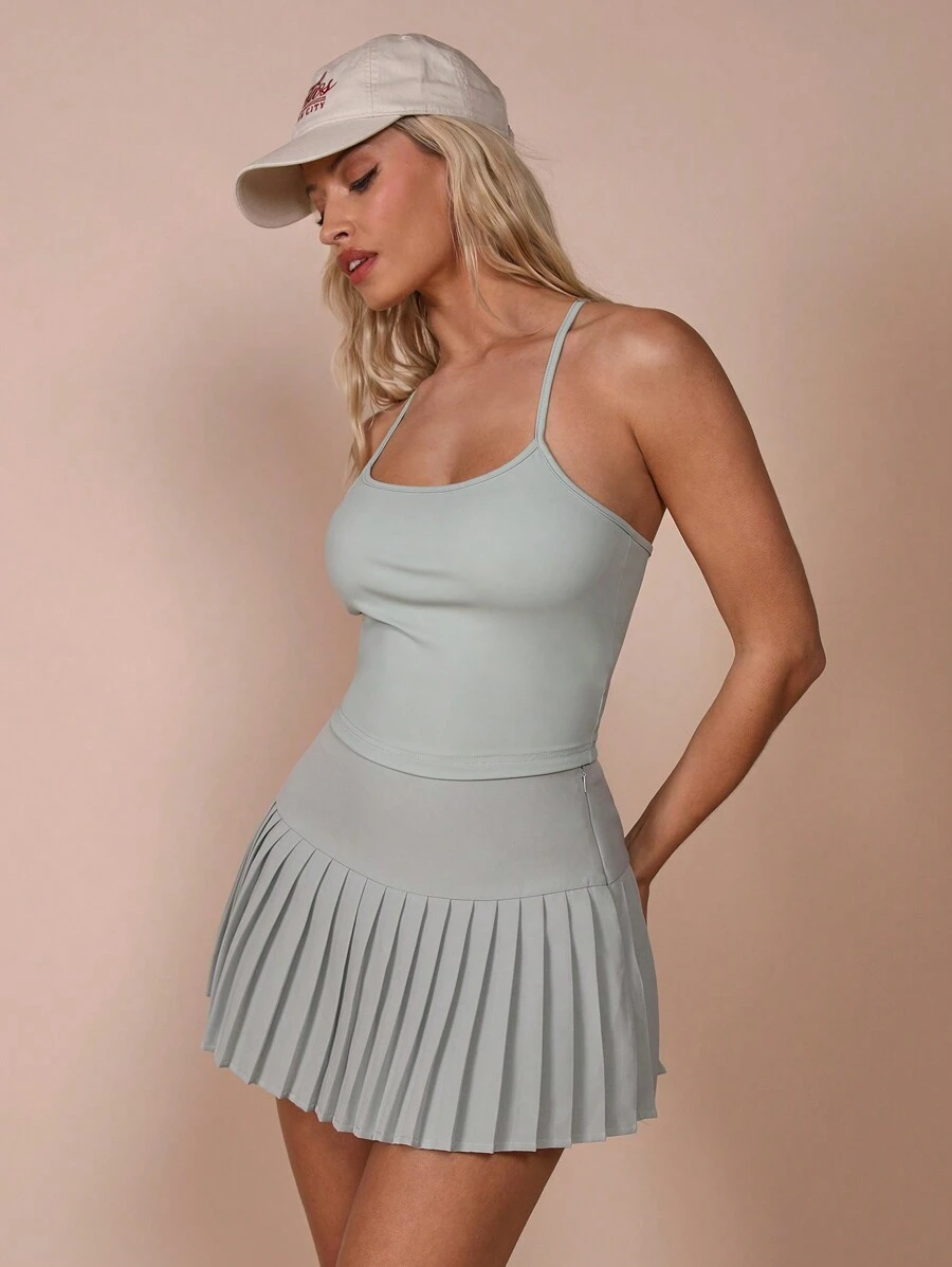 COSMINA Women's Regular Green Pleated High Waist Casual Midi Skirt