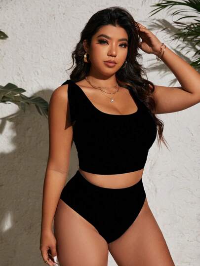 Swim Vcay Plus Size Crop Top Bikini Tank Top And Fitted Bottoms Summer