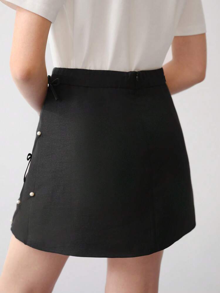 MOTF STUDIO FAUX PEARL BOW DECOR SKIRT,VALENTINE'S DAY