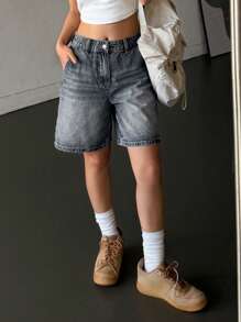 DAZY 女士宽松休闲水洗牛仔短裤