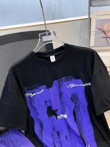 SHEIN Conjunto deportivo informal para adolescentes de 2 piezas - Camiseta de manga corta + Pantalones cortos de color contrastado, estilo punk rock adecuado para eventos de primavera/verano, fiestas, festivales de música - Multicolor - Ver 4