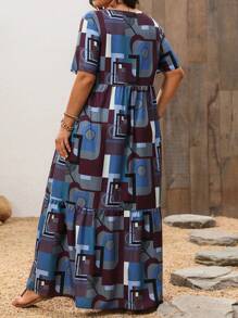 EMERY ROSE Plus Size Women Geometric Pattern Dress - Blue - View 3