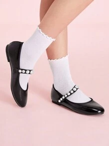 CUCCOO DOLLMOD 女士圆头舒适休闲平底鞋，带仿珍珠装饰 - 黑色 - 查看 5