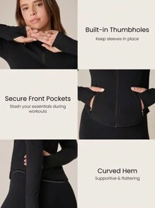 GLOWMODE FeatherFit™ Strike A Pose Back Mesh Panel Training Jacket With Thumbholes Low Impact Yoga Daily Gym