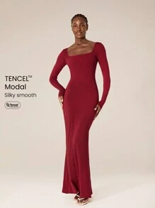 GLOWMODE Modal Long-Sleeve Red Fishtail Maxi Dress