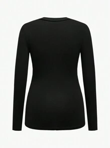 SHEIN 3pcs/Set Maternity Casual Mini Round Neck Simple Pattern Long Sleeve Cropped T-Shirts, Autumn - Black - View 9