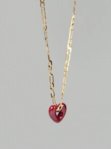 Ontre 18K 镀金红色珐琅心形吊坠项链 - 紅色 - 查看 1