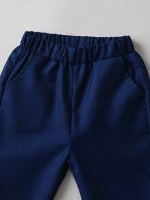 3pcs Young Boy Gentleman Set: Navy Solid Vest, Trousers & White Polka Dot Shirt - Royal Blue - View 5