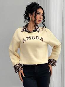 INAWLY Sudadera mujer de cuello redondo de manga larga con estampado de leopardo, 2 en 1