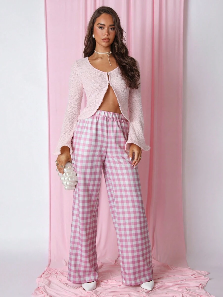 COSMINA 女士格纹松紧腰休闲裤，适合日常穿着 - 彩色 - 查看 1