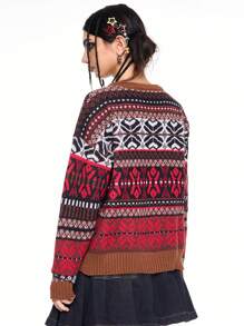 ROMWE Avant Women's Retro Subculture Y2K Fairycore Totem Intarsia Pullover Sweater - Multicolor - View 4