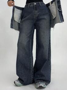 DAZY Women's Patchwork Straight Leg Jeans - Dark Wash - View 7