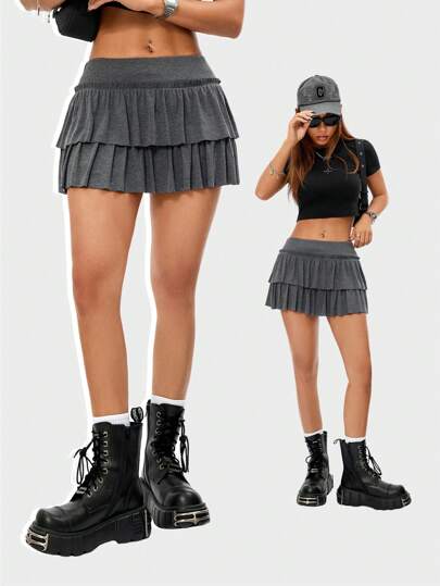 Coolane 女式分層式高腰A字裙，具備內裡防止透視設計，短款式