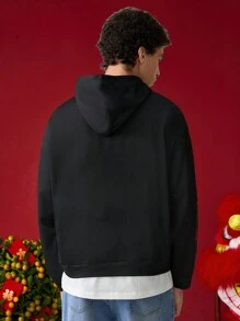 Manfinity VCAY Men's Knit Loose Fit Casual Sweatshirt Long Sleeve Sweatshirt, Fashion & Young Style , Snake Printed Sweatshirt, Simple Casual Top, Suitable For Daily Wear During The Lunar New Year Men Chinese New Year, For Fall Winter - Black - View 3