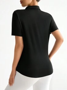 SHEIN Sport Studio Lässig schwarzes Sportpoloshirt, modisch minimalistischer Alltagsschmuck