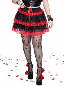 Whyspr Falda con volantes y encaje en estilo gótico y punk para mujer de talla grande, para primavera/verano, ideal para el Día de San Valentín - Multicolor - Ver 3