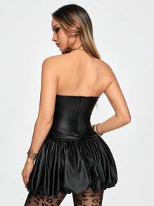 ROMWE Y2K Sweet & Edgy Street PU Puff Mini Dress For Women, Autumn/Winter - Black - View 3