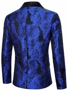 Manfinity AFTRDRK 男士花卉提花披肩领长袖时尚西装外套 - 藍色 - 查看 5