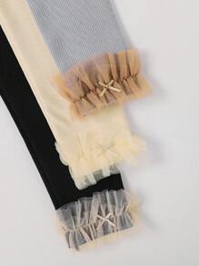 3pcs/Set Girls' Minimalist Solid Gray, Black, And Apricot Color Rib Fabric Long Leggings With Ruffle Hem - Multicolor - View 5