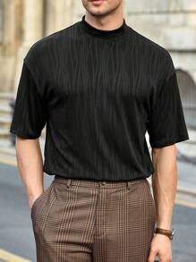 Manfinity VCAY 男士针织提花圆领短袖T恤，适合夏季